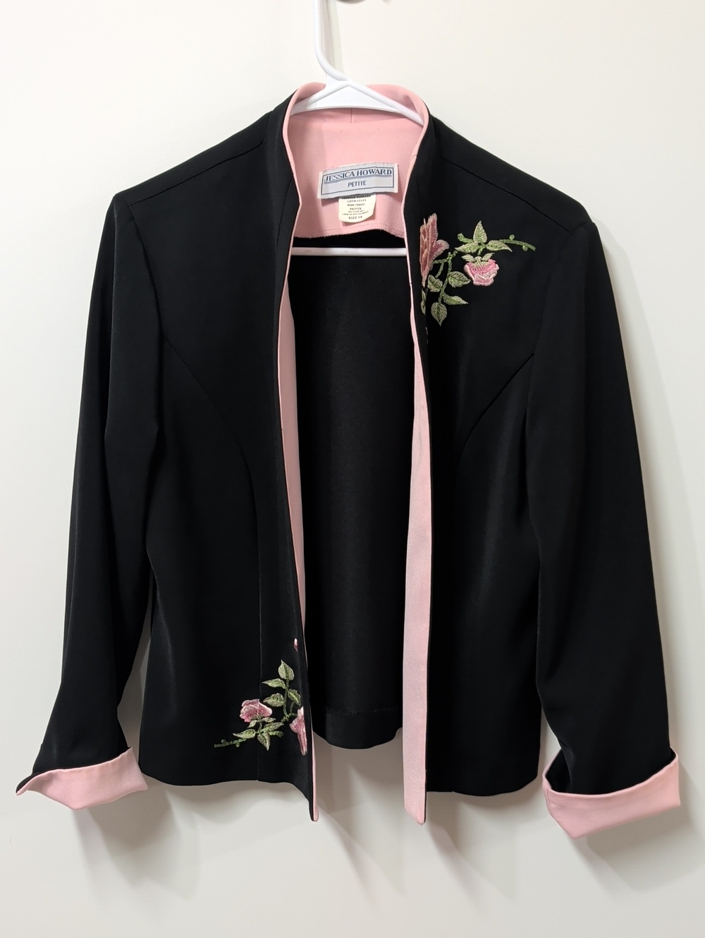 Vintage Jessica Howard Petite Embroidered Rose Open-Front Blazer
